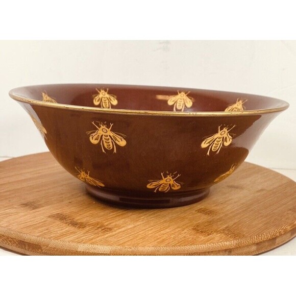 Bumble Bee Bowl Hand Painted Decorative Bowl Dish Andrea By Sedek Maroon & Gold - Picture 3 of 6